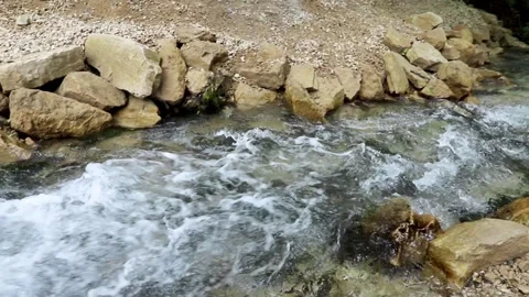 Wild mountain river close up abundant clear stream. Stock Footage 165972155
