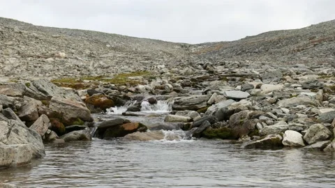 Wild Mountain River Flowing with Stone Boulders and Stone Rapids. Stock Footage 141644530