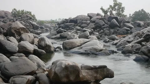 Wild Mountain River Flowing with Stone Boulders and Stone Rapids Video stock 144809614