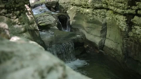 Wild Mountain River Flowing with Stone Boulders and Stone Rapids. Rapid Splashin Stock Footage 162104148