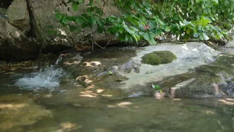 Wild Mountain River Flowing with Stone Boulders and Stone Rapids. Rapid Splashin Stock Footage 162105167
