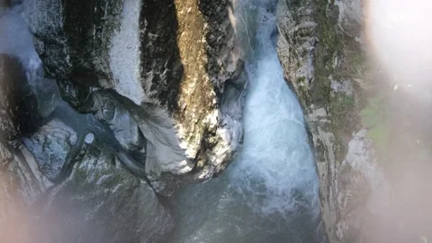 Wild Mountain River Flowing with Stone Boulders and Stone Rapids. Rapid Splashin Stock Footage 162105758