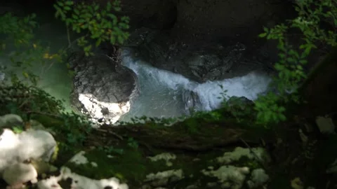 Wild Mountain River Flowing with Stone Boulders and Stone Rapids. Rapid Splashin Stock Footage 162106408
