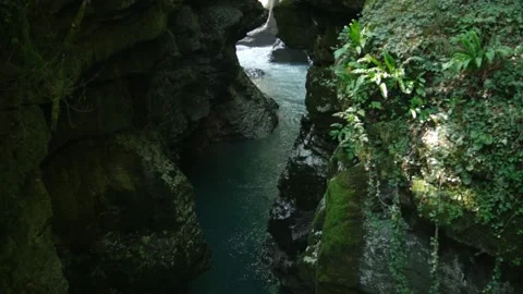 Wild Mountain River Flowing with Stone Boulders and Stone Rapids. Rapid Splashin Stock Footage 162107039