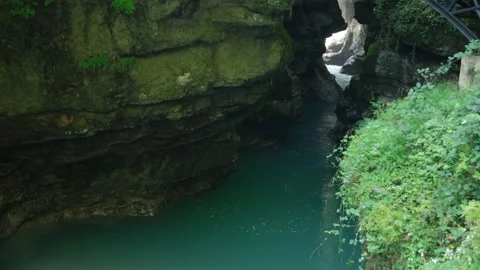 Wild Mountain River Flowing with Stone Boulders and Stone Rapids. Rapid Splashin Stock Footage 162108064