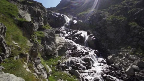 Wild Mountain River Flowing with Stone Boulders and Stone Rapids. Stock Footage 220647088
