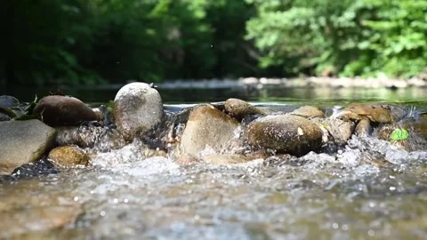 Wild mountain river flowing through stone boulders. Stock Footage 243118058
