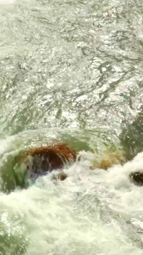 Wild mountain river flowing through stone boulders, Water clear stream river flo Stock Footage 245072280