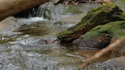 Wild mountain river flowing through stone boulders. Slow motion Mountain ri.. Video stock 330884728