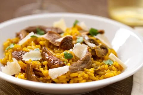Wild Mushroom Risotto with Parmesan and Parsley Stock Photos