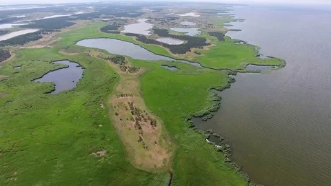 Wild nature of rivers and lakes aerial view Stock Footage 77128313