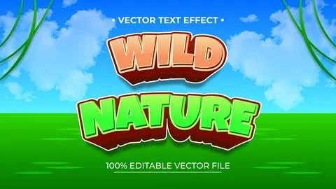 Wild Nature text effect editable vector 3d Illustrazione stock