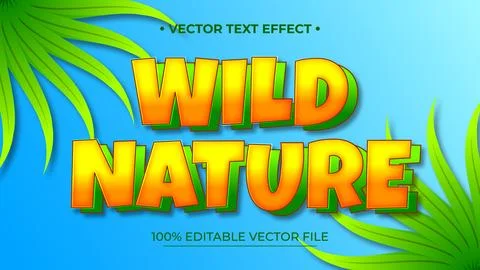 Wild Nature text effect editable vector 3d Illustrazione stock
