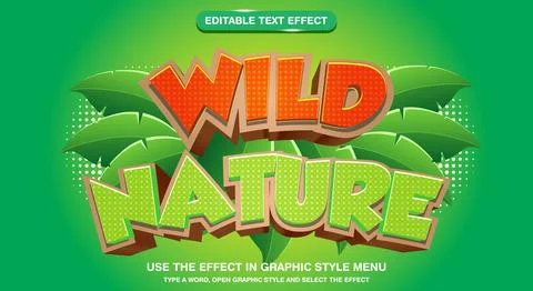 Wild nature vector editable text effect template 스톡 일러스트