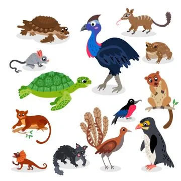 Wild Oceania animals set in flat style Stock Illustration