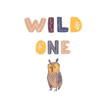 Wild one - fun hand drawn nursery poster with lettering Stock Illustration