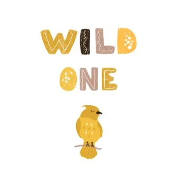 Wild one - fun hand drawn nursery poster with lettering Stock Illustration