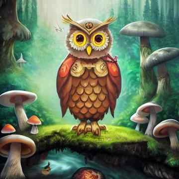 Wild owl in the forest. Illustrazione stock