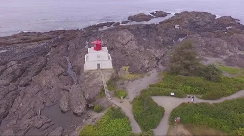 The Wild Pacific Trail- Ukee Ucluelet Lighthouse Aerial  2 Stock Footage 65390405