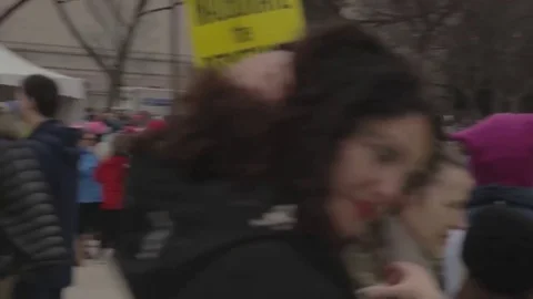 Wild Pan Over Protester Crowd On Mall To Capital 3 - Womens March DC Stock Footage 81257639