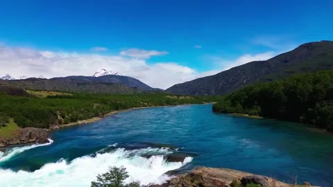 Wild Patagonia River Rapids with Mountain Scenery Epic Nature 4K Royalty Free Stock Footage 325722037
