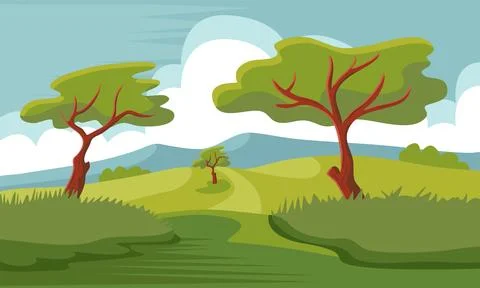 Wild path to mountains landscape vector illustration Stock-Illustration