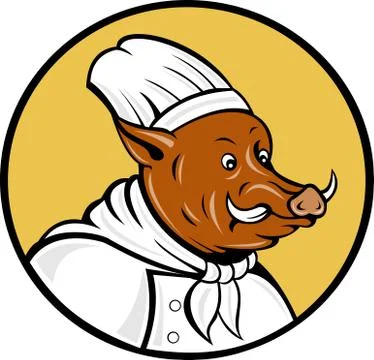 Wild pig boar hog chef cook baker Stock Illustration