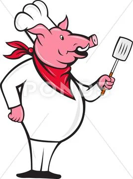 Wild pig hog chef with spatula cartoon Stock Illustration