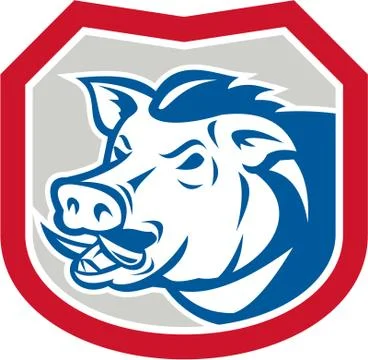 Wild pig razorback head shield retro Illustrazione stock