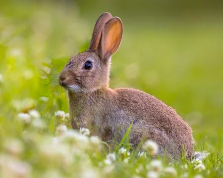 Wild rabbit green background Stock Photos