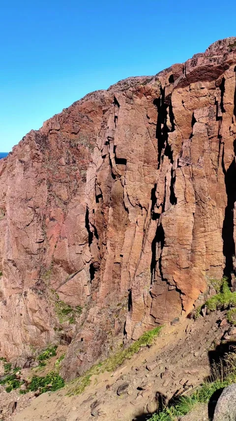 Wild red-brown rocks. Red granite in nature. Natural mineral background. Stock Footage 296101172