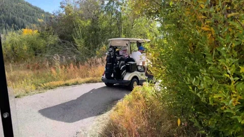 Wild ride in a golf cart through bushes and mountain course Stock Footage 273176503