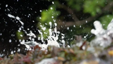 Wild river cascade splashing waters close up in super slow motion Stock Footage 96061697