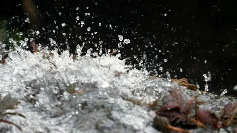 Wild river cascade splashing waters close up in super slow motion Stock Footage 96061797