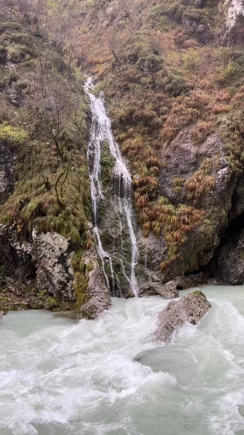 Wild river flowing through rocky canyon, Slovenia Stock Footage 335226078