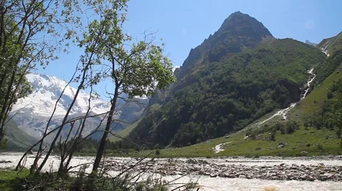 Wild River in a mountain valley, the Caucasus, Europe Stock Footage 40998717