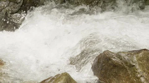 Wild river water flowing over rocks in ecuador Видео 345024493