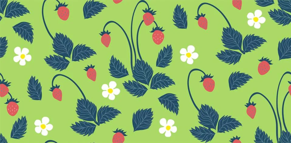 Wild strawberry multicolor seamless pattern for branding package Stock Illustration