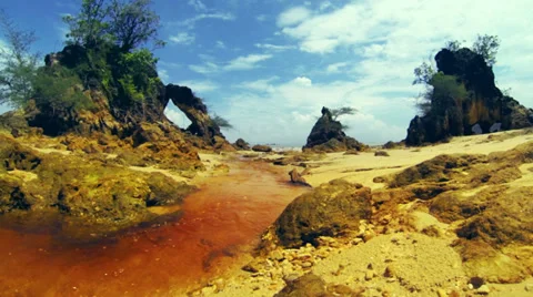 Wild stream on the beach Stock Footage 33547036