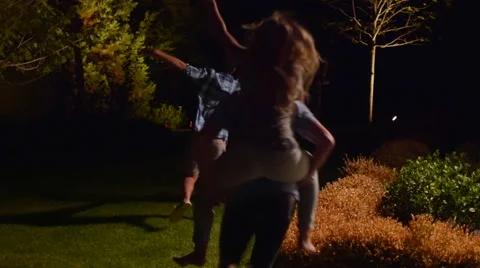 Wild Teens Run Through Backyard, After Swimming, Excited, Giving Piggyback Rides Видео 51555915