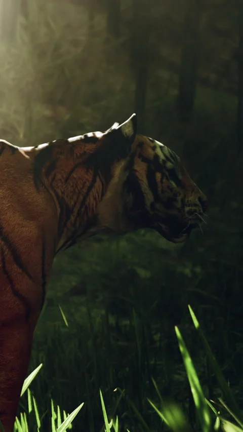 Wild tiger in a forest during daytime in natural habitat environment Stock Footage 335189296