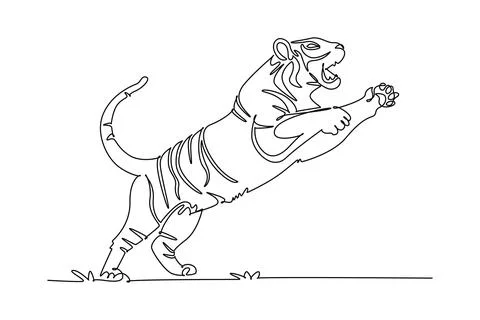 Wild tiger leaping forward with an open roaring mouth and extended claws Stock Illustration