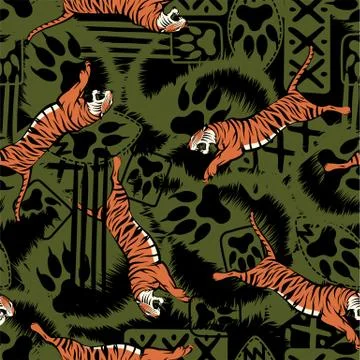 Wild tiger repeat seamless pattern Stock Illustration