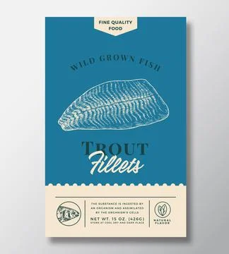 Wild Trout Abstract Vector Packaging Design or Label. Modern Typography Banner Stock Illustration