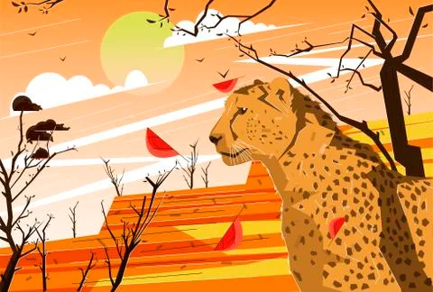 Wild vector savannah flat illustration Stock Illustration