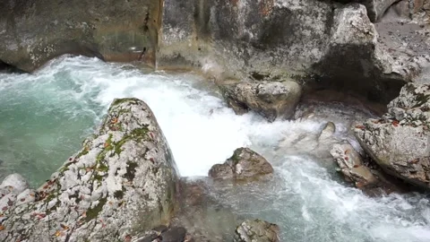 Wild water stream through washed out rocks Stock Footage 218349504