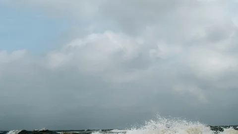 Wild Waters on the backgroud of gray clouds Video stock 107985312