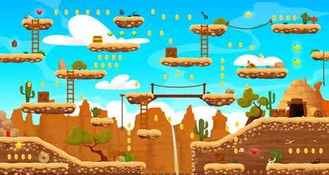 Wild west arcade game level map with platforms Illustrazione stock