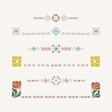 Wild west, Aztec ethnic vector border set with native American tribal elements. Stock Illustration