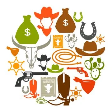 Wild west background with cowboy objects and design elements 스톡 일러스트